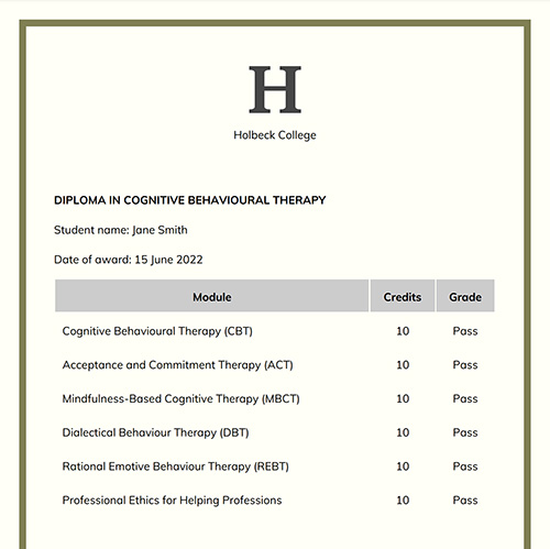 Example diploma transcript